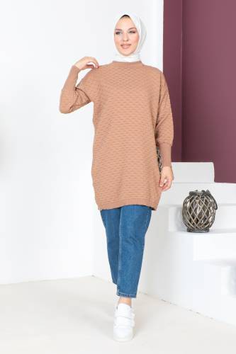 Kabartma Desenli Triko Tunik TSD230713 Vizon - 1
