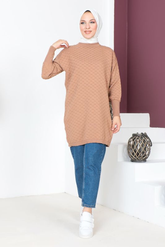 Kabartma Desenli Triko Tunik TSD230713 Vizon - 1