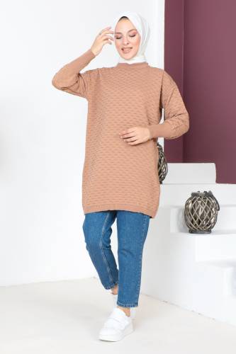 Kabartma Desenli Triko Tunik TSD230713 Vizon - 3