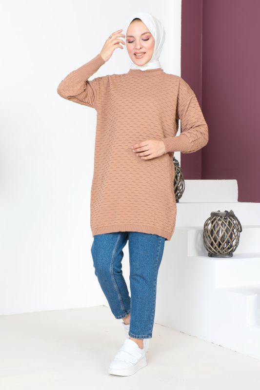 Kabartma Desenli Triko Tunik TSD230713 Vizon - 3