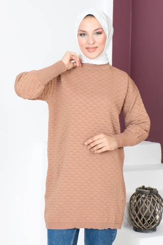 Kabartma Desenli Triko Tunik TSD230713 Vizon - 2