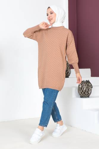 Kabartma Desenli Triko Tunik TSD230713 Vizon - 4