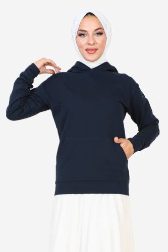 Kapşonlu Kısa Sweatshirt TSD230427 Lacivert 
