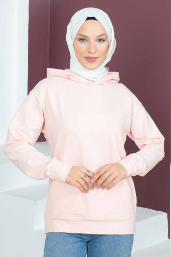 Kapşonlu Kısa Sweatshirt TSD230427 Pembe 