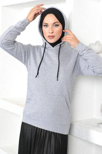 Kapşonlu Sweatshirt TSD230340 Gri 
