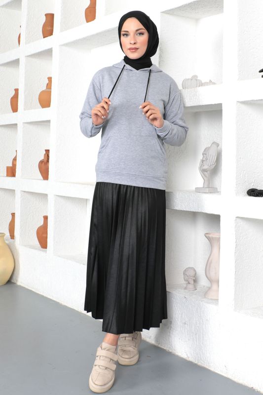 Kapşonlu Sweatshirt TSD230340 Gri - 4