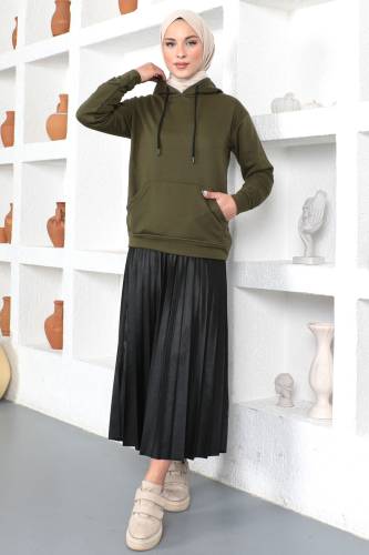 Kapşonlu Sweatshirt TSD230340 Haki - Tesettür Dünyası (1)