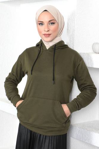 Kapşonlu Sweatshirt TSD230340 Haki 