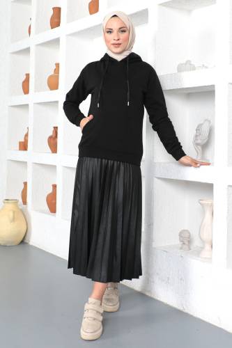 Kapşonlu Sweatshirt TSD230340 Siyah - Tesettür Dünyası (1)