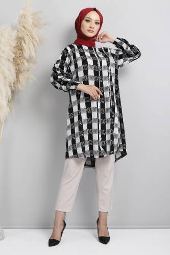 Kareli Tunik TSD220631 Siyah - Tesettür Dünyası (1)