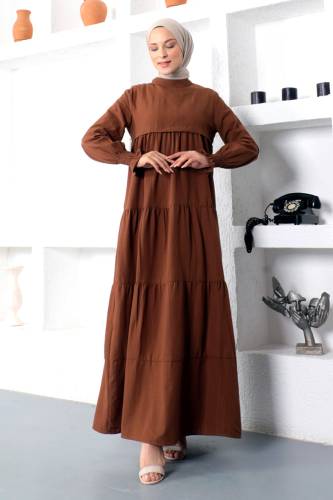 Kat Kat Tesettür Elbise TSD221208 Kahverengi 