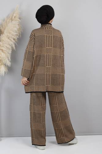 Kazayağı Desenli Triko Takım TSD220720 Camel - 5