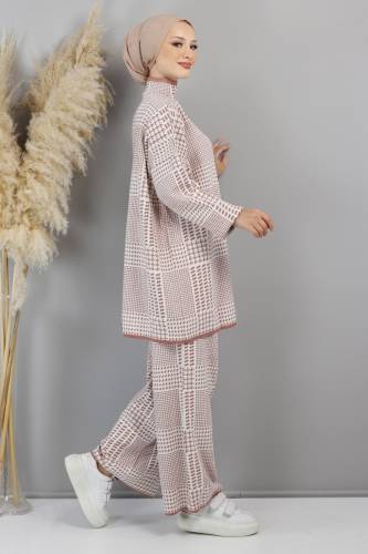 Kazayağı Desenli Triko Takım TSD220720 Gül Kurusu - 3
