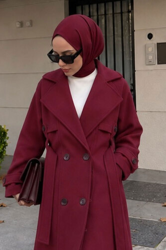 Kemeri Apolet Detaylı Kaşe Kaban TSD260317 Mürdüm - 3