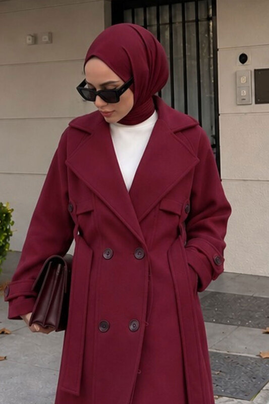 Kemeri Apolet Detaylı Kaşe Kaban TSD260317 Mürdüm - 3