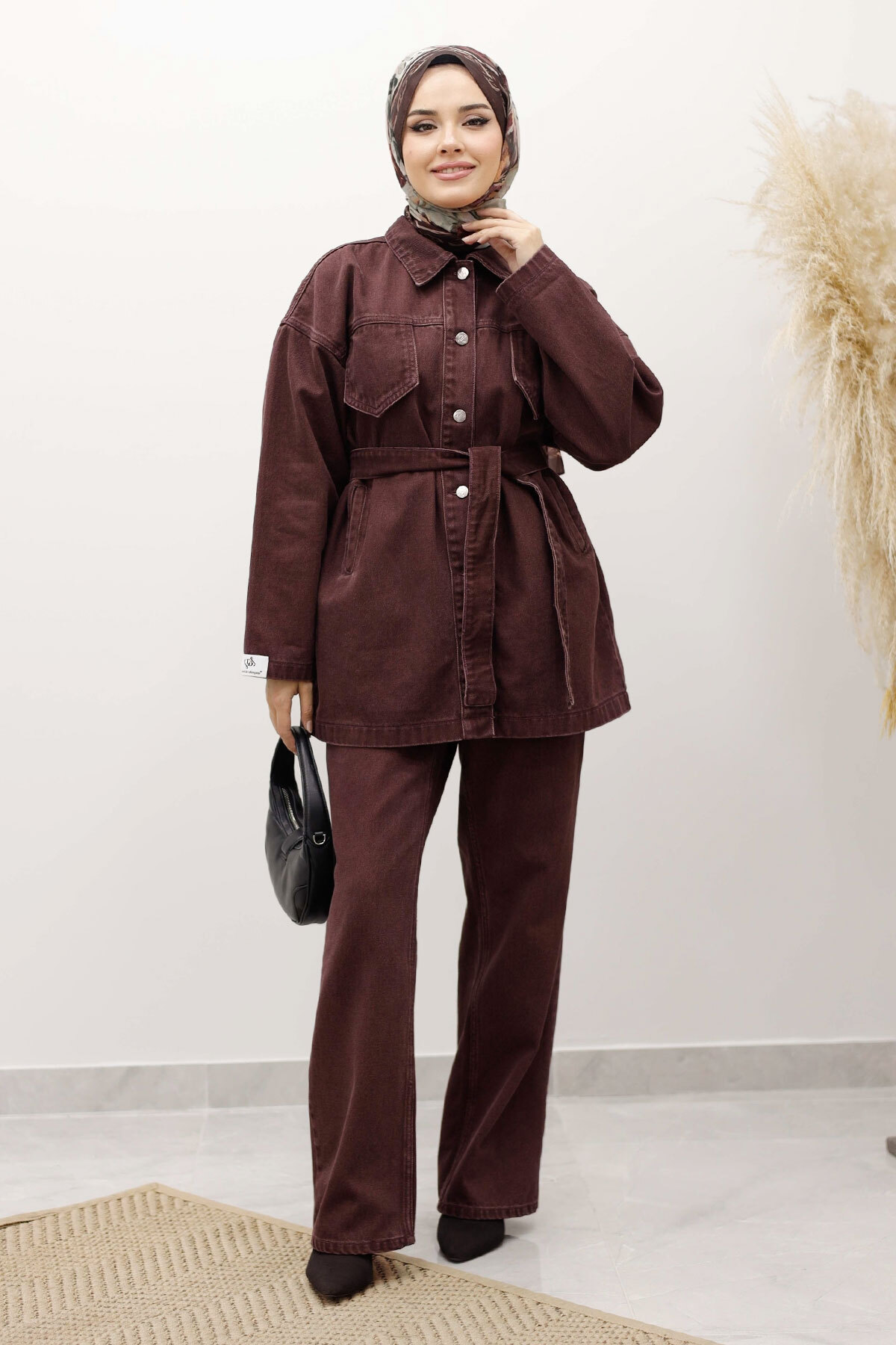 Kemerli Denim Takım TSD250231 Bordo