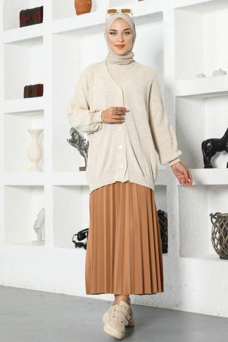 Kemerli Pileli Etek TSD220915 Camel - Tesettür Dünyası (1)