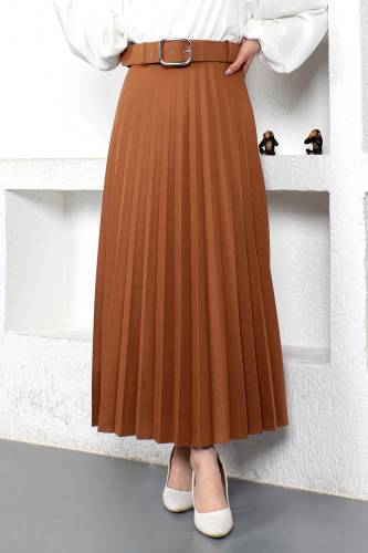 Kemerli Pileli Etek TSD230113 Taba 