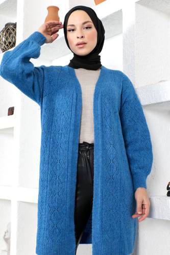 Kendinden Desenli Triko Hırka TSD230210 Saks Mavisi - Tesettür Dünyası (1)