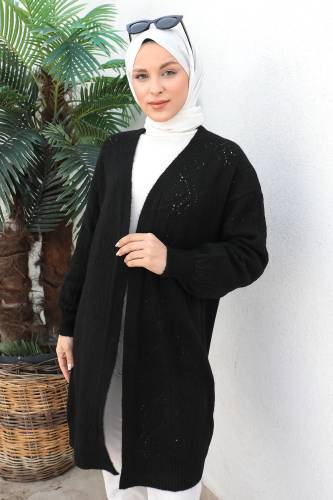 Kendinden Desenli Triko Hırka TSD230210 Siyah 
