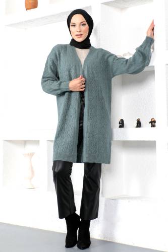 Kendinden Desenli Triko Hırka TSD230210 Yeşil 
