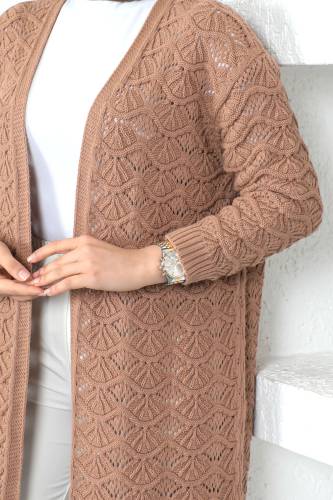 Kendinden Desenli Triko Hırka TSD230352 Camel - Tesettür Dünyası (1)