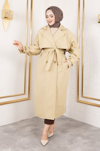 Ekstra Oversize Trençkot TSD250139 Bej 