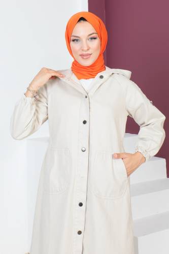 Kolları Çakımlı Kot Kap TSD230643 Bej - 2