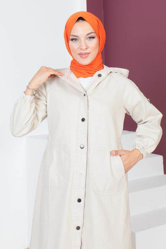 Kolları Çakımlı Kot Kap TSD230643 Bej - 2