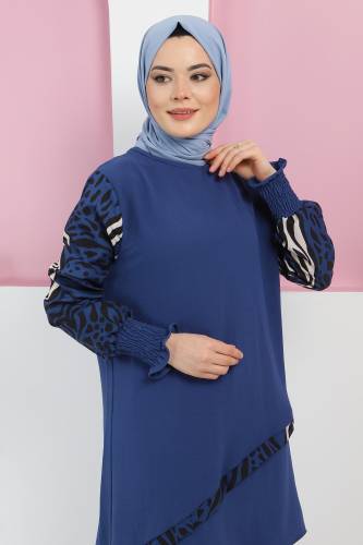 Kolları Desenli Takım TSD220327 Mavi - Tesettür Dünyası (1)