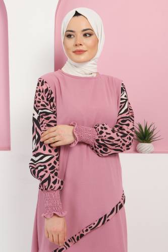 Kolları Desenli Takım TSD220327 Pembe - Tesettür Dünyası (1)