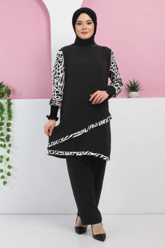 Kolları Desenli Takım TSD220327 Siyah 