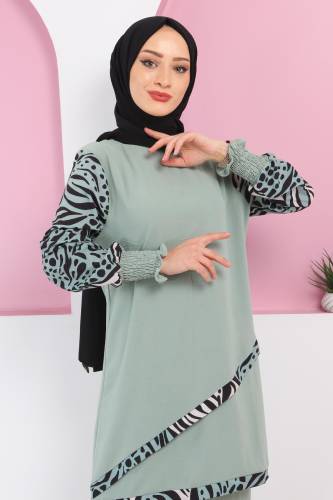 Kolları Desenli Takım TSD220327 Yeşil - Tesettür Dünyası (1)