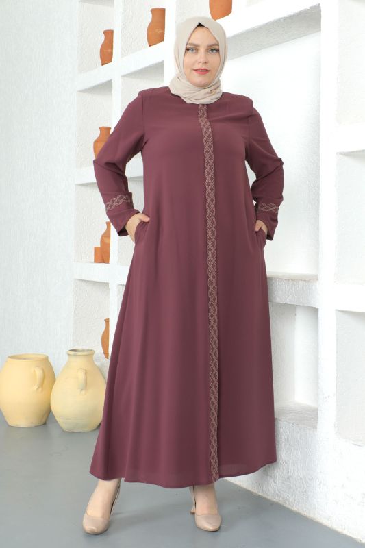Kolları Desenli Tesettür Ferace TSD230327 Gül Kurusu - 3
