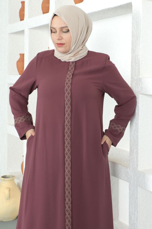 Kolları Desenli Tesettür Ferace TSD230327 Gül Kurusu - 2