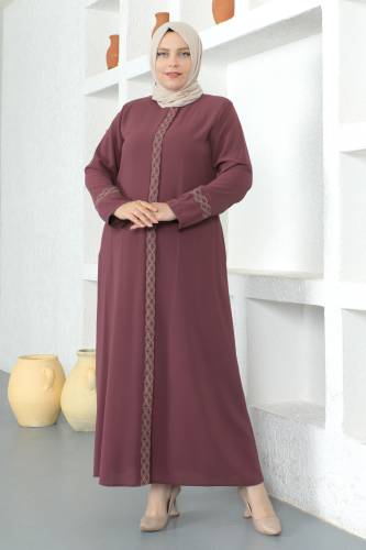 Kolları Desenli Tesettür Ferace TSD230327 Gül Kurusu - 1
