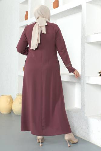 Kolları Desenli Tesettür Ferace TSD230327 Gül Kurusu - 5