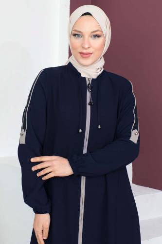 Kolları Düğmeli Tesettür Ferace TSD230440 Lacivert - Tesettür Dünyası (1)