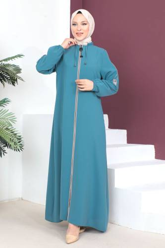 Kolları Düğmeli Tesettür Ferace TSD230440 Mint Yeşili 