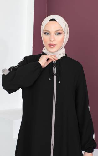 Kolları Düğmeli Tesettür Ferace TSD230440 Siyah - Tesettür Dünyası (1)