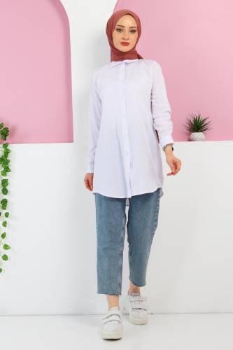 Kolları Katlamalı Tunik TSD220339 Beyaz 
