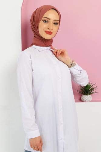 Kolları Katlamalı Tunik TSD220339 Beyaz - Tesettür Dünyası (1)