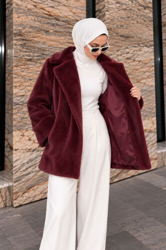 Kolları Kürklü Fox Kaban TSD260352 Bordo - 3
