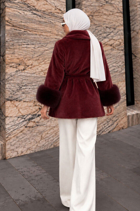 Kolları Kürklü Fox Kaban TSD260352 Bordo - 6