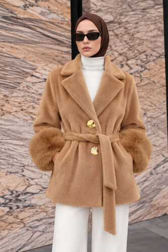 Kolları Kürklü Fox Kaban TSD260352 Camel - 4