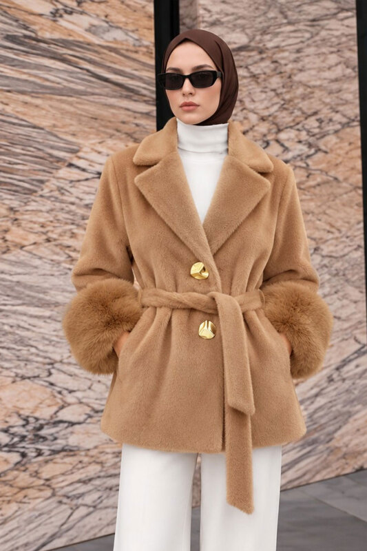 Kolları Kürklü Fox Kaban TSD260352 Camel - 4