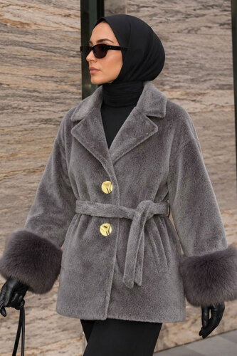Kolları Kürklü Fox Kaban TSD260352 Gri - 5