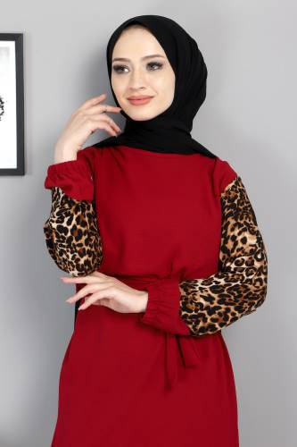 Kolları Leopar Desenli Takım TSD220513 Bordo - Tesettür Dünyası (1)