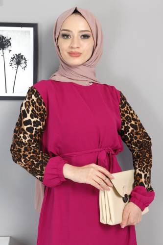 Kolları Leopar Desenli Takım TSD220513 Fuşya - Tesettür Dünyası (1)