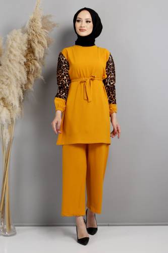 Kolları Leopar Desenli Takım TSD220513 Hardal 